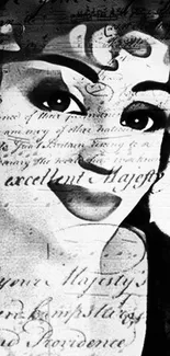 Vintage artistic portrait wallpaper in black and white with cursive script overlay.