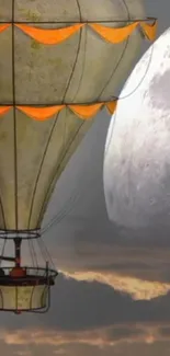 Vintage hot air balloon with a mystical moon backdrop.