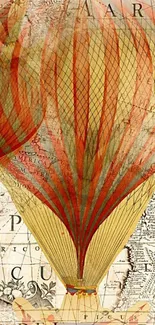 Vintage hot air balloon on a historical map wallpaper.