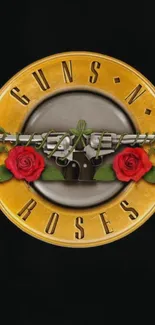 Vintage band logo with roses and guns on a mobile wallpaper.