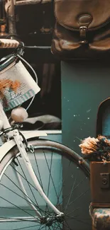 Vintage bicycle and suitcase create a charming nostalgic scene.