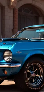 Vintage blue Mustang car wallpaper for mobile.