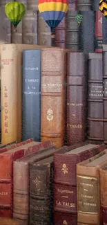 Vintage books lined on shelves creating a nostalgic library atmosphere.