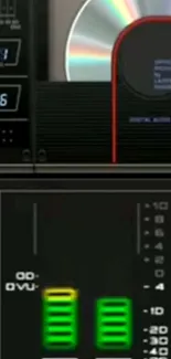 Close-up of a retro boombox with colorful audio display.