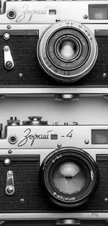 Vintage cameras in black and white, perfect for a retro wallpaper aesthetic.