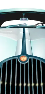 Illustration of a vintage car in teal hues for mobile wallpaper.