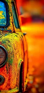 Colorful vintage car with graffiti art.