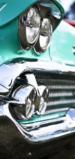 Close-up of a classic car with chrome details.