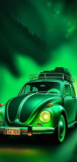 Vintage car in green misty background wallpaper.