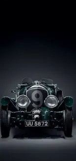 Dynamic vintage car image with dark green tones on mobile wallpaper