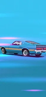 Vivid blue retro vintage car wallpaper for mobile phone.