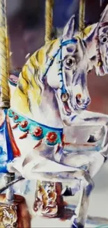 Vintage carousel horse painted in vibrant, colorful detail.