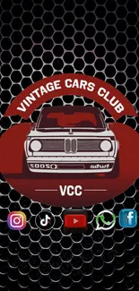 Vintage Cars Club logo on dark textured background.