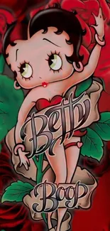 Betty Boop with roses mobile wallpaper in tattoo style art.