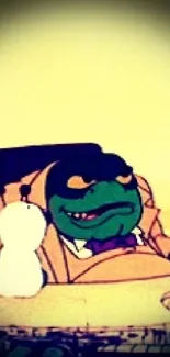 Cartoon frog in vintage style relaxing in a suit.