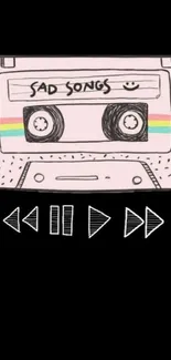 Vintage cassette with 'Sad Songs' on a black background.