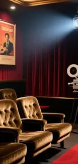 Vintage cinema with projector and seats.
