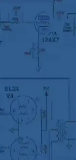 Dark blue vintage circuit blueprint wallpaper on mobile.