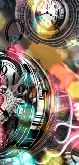 Vintage clock abstract wallpaper with vibrant colors