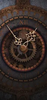 Intricate vintage clockwork design with gears and Roman numerals.