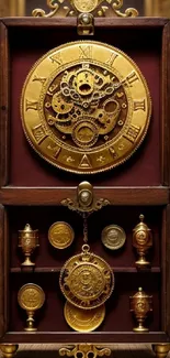 Intricate vintage clockwork design with gears and mechanisms.