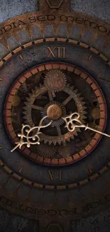 Intricate steampunk clock gears with a dark, vintage aesthetic for mobile wallpaper.