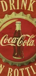 Vintage Coca-Cola bottle cap illustration on red background.