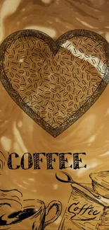 Vintage heart with coffee bean pattern on a brown background.