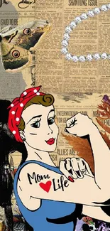 Vintage collage wallpaper with empowering art and newspaper background.