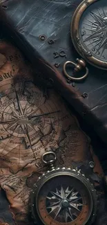 Vintage map and compass with an antique feel.