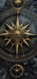 Vintage compass art with dark floral accents.