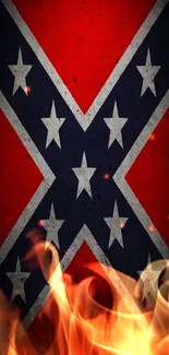 Mobile wallpaper with a vintage Confederate flag on a red background.