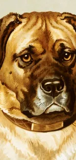 Vintage dog art wallpaper with earthy tones.