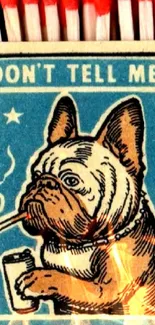 Vintage style wallpaper featuring a dog on a matchbox label.