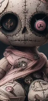 Vintage-style stitched doll with intricate details.