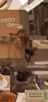 Vintage collage wallpaper with text and serene images.