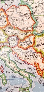 Vintage European map with detailed borders.