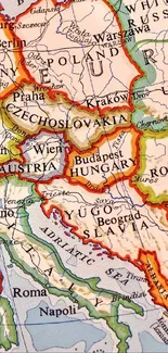 A vintage map of Europe showing historical borders and countries.