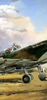 Vintage fighter plane soaring skyward in historical aviation art.