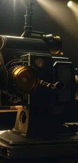 Vintage film projector with cinematic lighting.