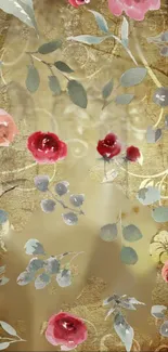 Vintage floral wallpaper with elegant roses and leaves.