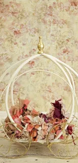 Vintage floral carriage with a pastel background wallpaper.