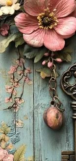 Vintage floral wallpaper with key art.