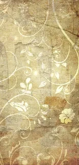 Vintage floral wallpaper with elegant beige tones.