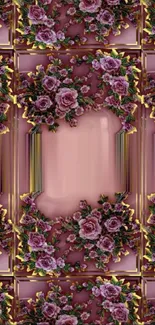 Vintage floral wallpaper with pink roses.