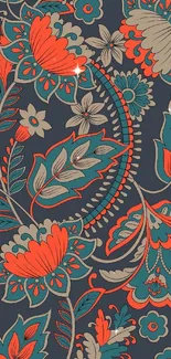 Vintage floral wallpaper with vibrant colors.