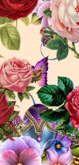 Vintage floral phone wallpaper with vivid roses.