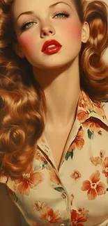 Vintage-inspired wallpaper featuring floral portrait art.