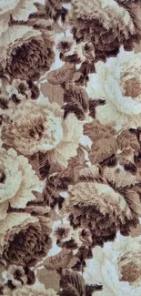 Vintage style floral wallpaper with beige tones and detailed flowers.