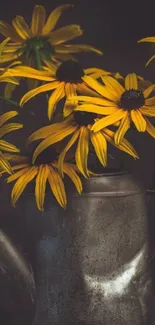 Vintage watering can with yellow flowers, rustic style.